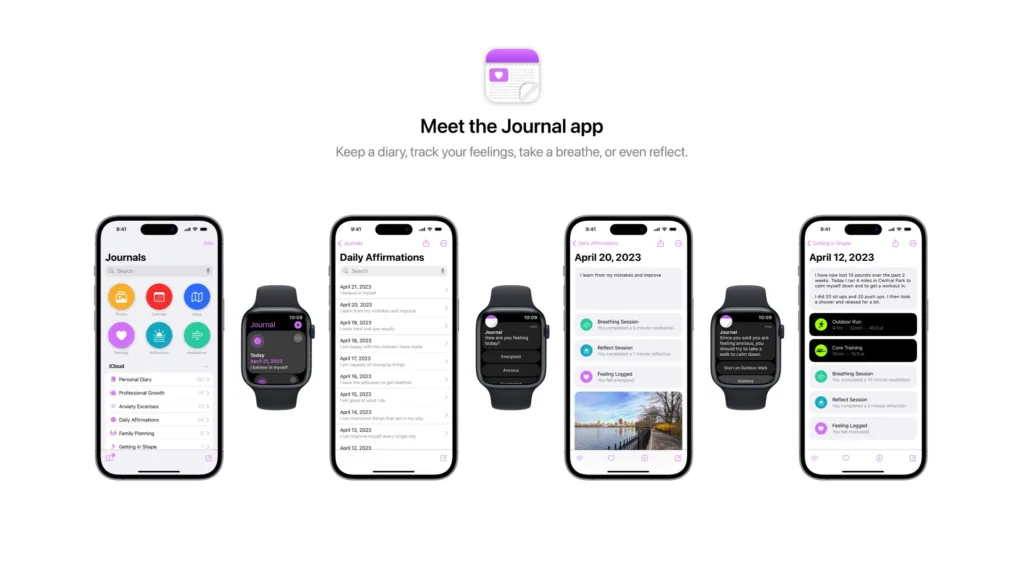 Mock design of new Apple journal app by Parker Ortolani